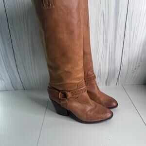 Vintage Lucky Brand Women's Ethelda Brown Leather Knee Pull-On Boots Y2K 9.5